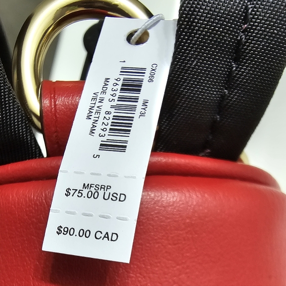 COACH Mini Backpack Bag Charm in Signature Canva and Leather Navy and Red - Picture 8 of 11